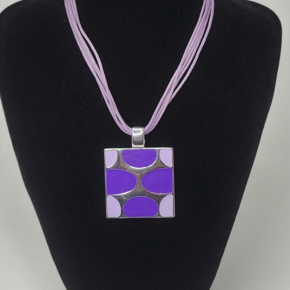 Purple Square Pendant Necklace with Matching Square Purple Earrings - Picture 3 of 12